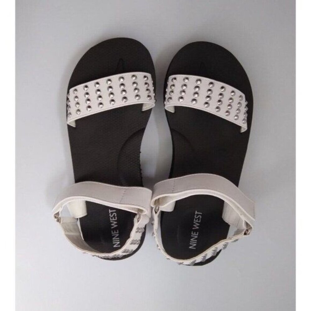 Nine West White Studded Platform Sandals Womens Adjustable Straps